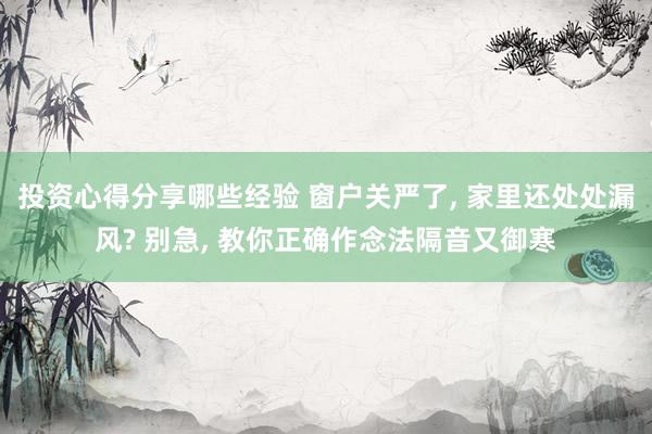 投资心得分享哪些经验 窗户关严了, 家里还处处漏风? 别急, 教你正确作念法隔音又御寒