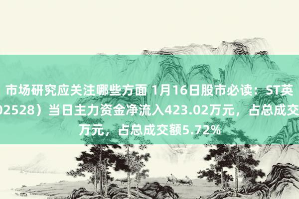 市场研究应关注哪些方面 1月16日股市必读：ST英飞拓（002528）当日主力资金净流入423.02万元，占总成交额5.72%