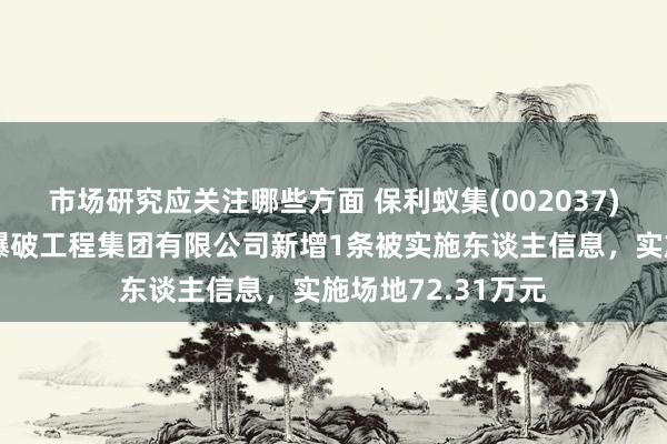 市场研究应关注哪些方面 保利蚁集(002037)控股的保利新联爆破工程集团有限公司新增1条被实施东谈主信息，实施场地72.31万元