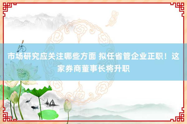 市场研究应关注哪些方面 拟任省管企业正职！这家券商董事长将升职