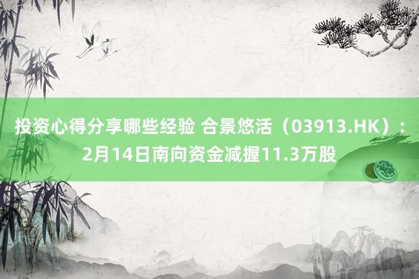 投资心得分享哪些经验 合景悠活（03913.HK）：2月14日南向资金减握11.3万股