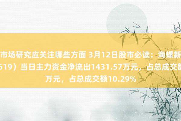 市场研究应关注哪些方面 3月12日股市必读：海螺新材（000619）当日主力资金净流出1431.57万元，占总成交额10.29%